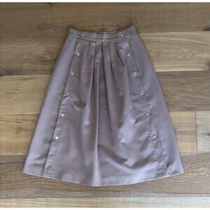 Vintage Aileen Khaki High Waisted Pleated A-Line Midi Skirt Sz 10 Made USA